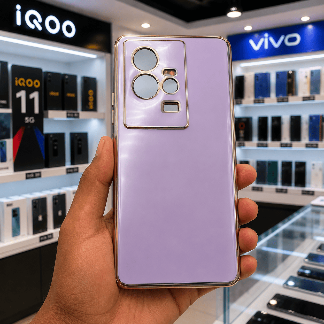 6D Golden Edge Chrome Back Cover For iQOO 11 5G Phone Case Purple Onezeros.in