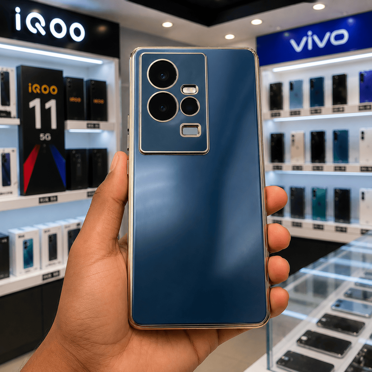 6D Golden Edge Chrome Back Cover For iQOO 11 5G Phone Case Royal Blue Onezeros.in