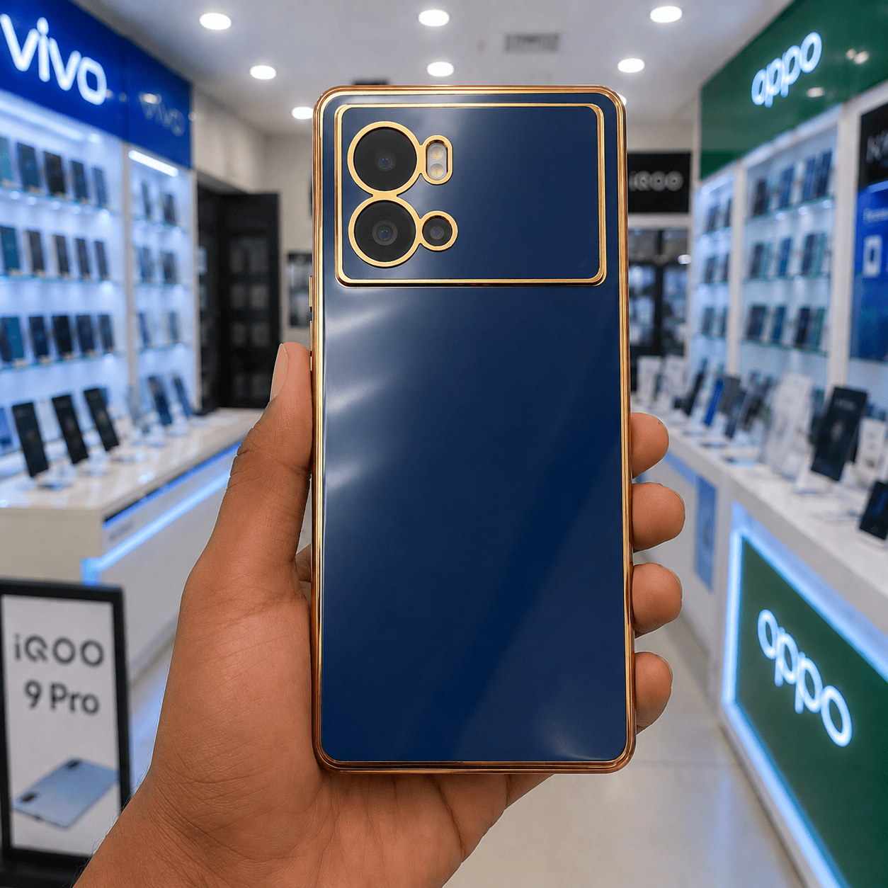 6D Golden Edge Chrome Back Cover For iQOO 9 Pro 5G Phone Case Royal Blue Onezeros.in