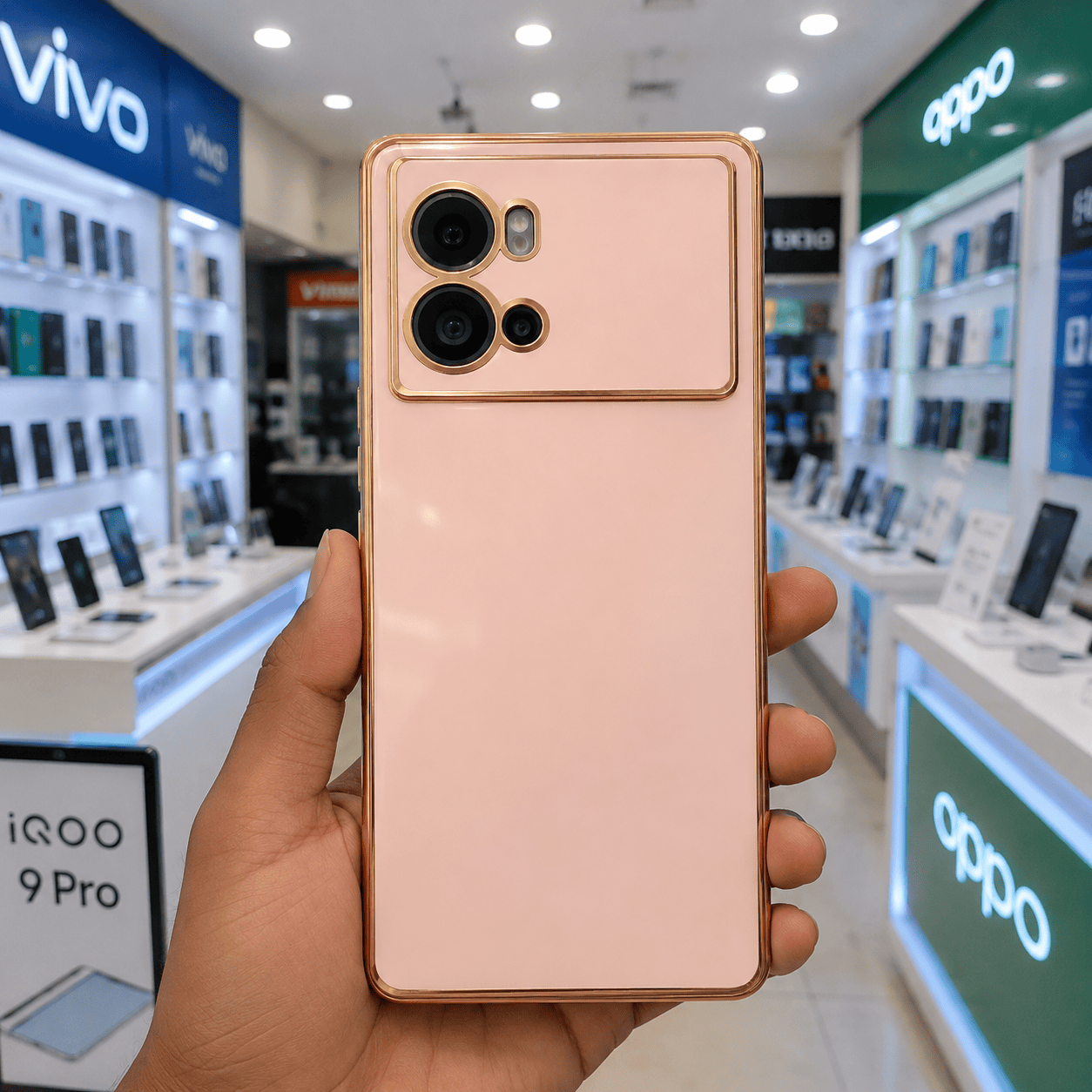 6D Golden Edge Chrome Back Cover For iQOO 9 Pro 5G Phone Case Pink Onezeros.in