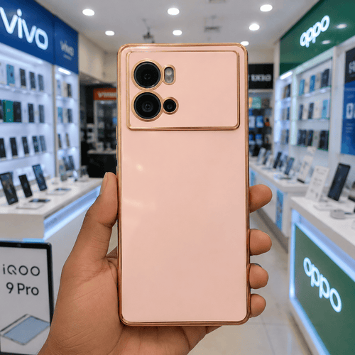 6D Golden Edge Chrome Back Cover For iQOO 9 Pro 5G Phone Case Pink Onezeros.in