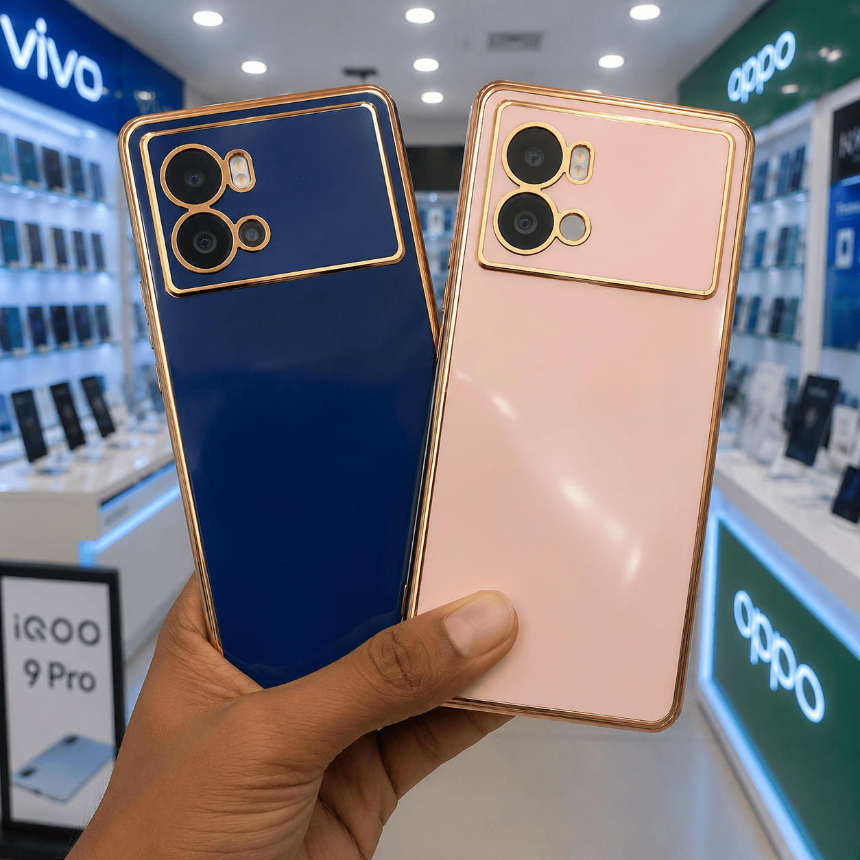 6D Golden Edge Chrome Back Cover For iQOO 9 Pro 5G Phone Case Onezeros.in