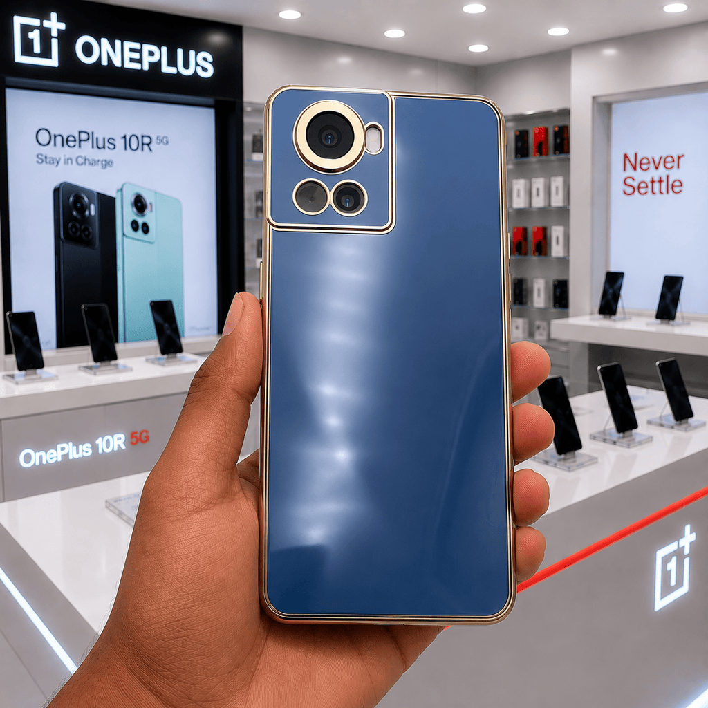 6D Golden Edge Chrome Back Cover For OnePlus 10R Phone Case Onezeros.in