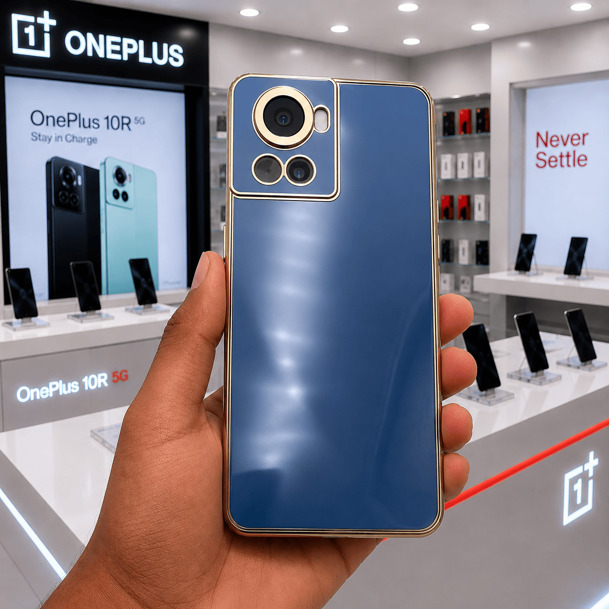 6D Golden Edge Chrome Back Cover For OnePlus 10R Phone Case Onezeros.in