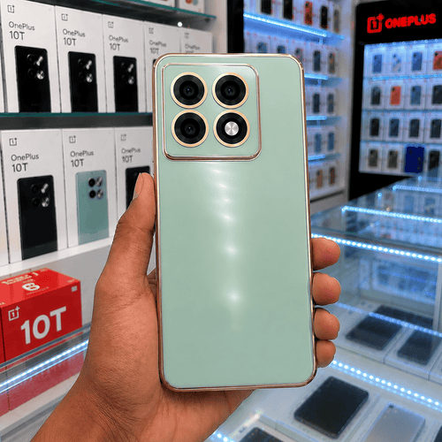 6D Golden Edge Chrome Back Cover For OnePlus 10T 5G Phone Case Mint Green Onezeros.in