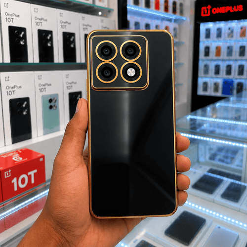 6D Golden Edge Chrome Back Cover For OnePlus 10T 5G Phone Case Black Onezeros.in