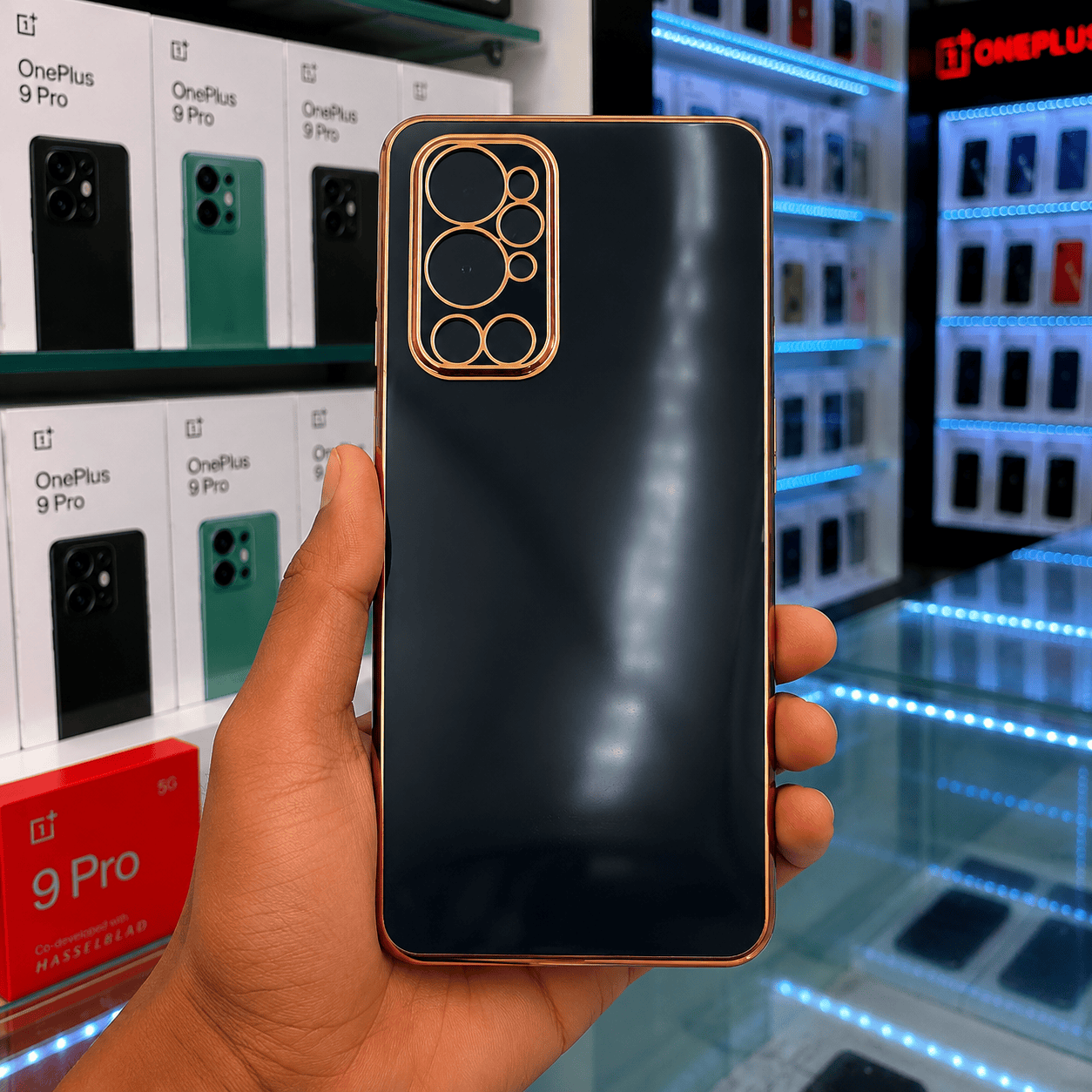 6D Golden Edge Chrome Back Cover For OnePlus 9 Pro Phone Case Black Onezeros.in