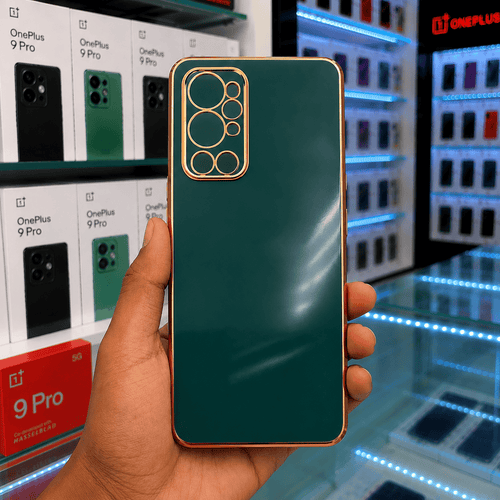 6D Golden Edge Chrome Back Cover For OnePlus 9 Pro Phone Case Dark Green Onezeros.in