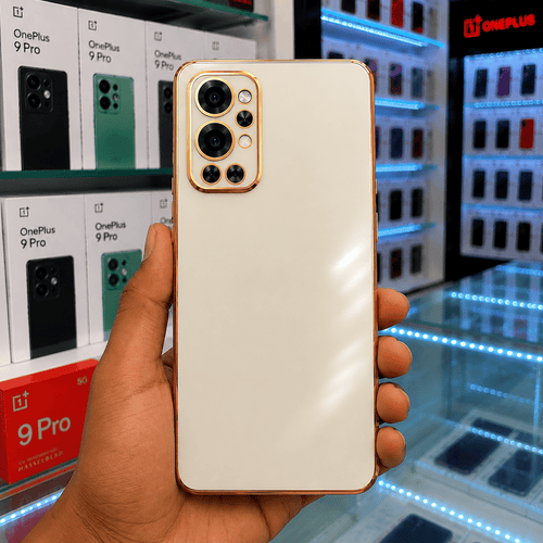 6D Golden Edge Chrome Back Cover For OnePlus 9 Pro Phone Case White Onezeros.in