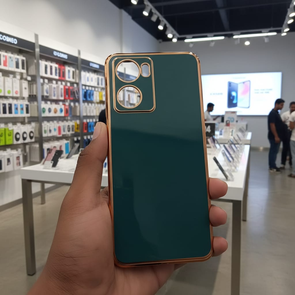 6D Golden Edge Chrome Back Cover For OPPO A77 Phone Case Dark Green Onezeros.in