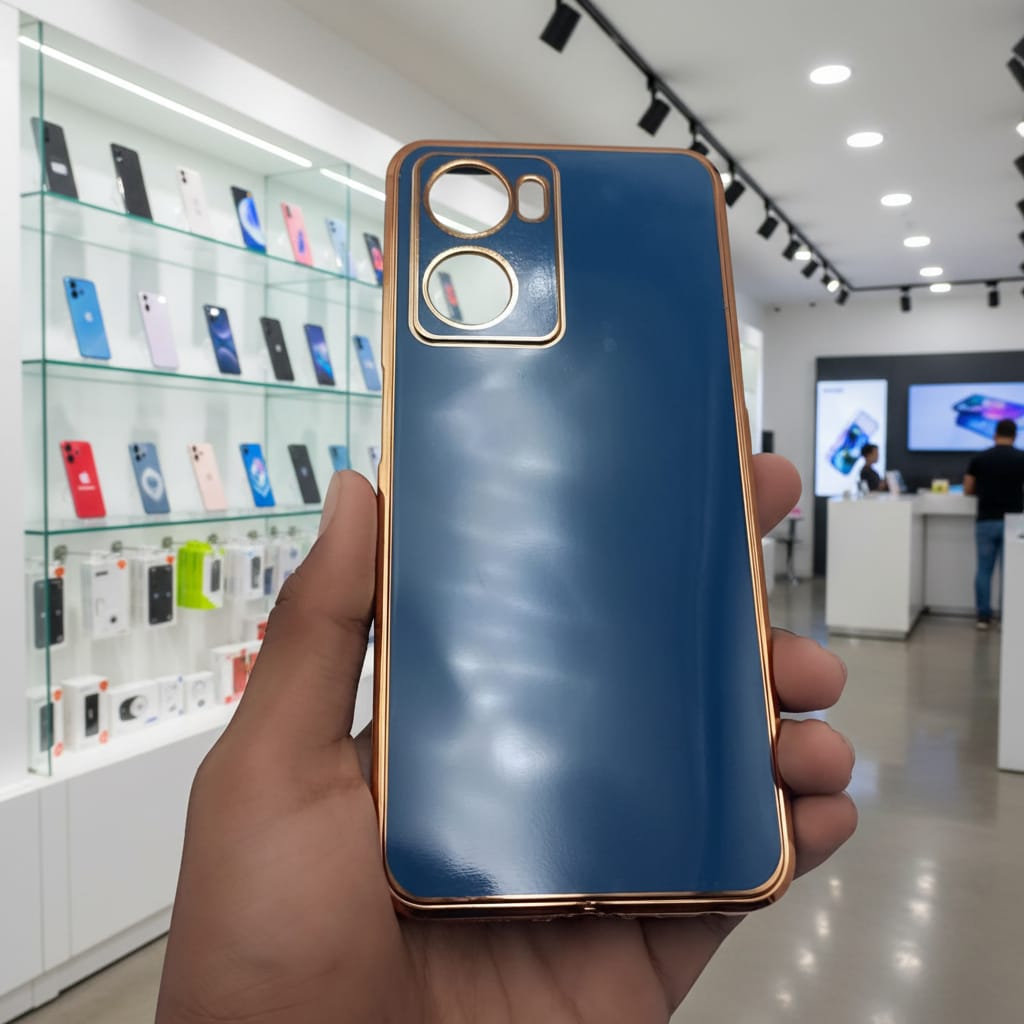 6D Golden Edge Chrome Back Cover For OPPO A77 Phone Case Royal Blue Onezeros.in