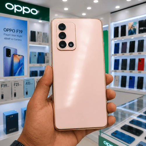 6D Golden Edge Chrome Back Cover For OPPO F19 Phone Case Pink Onezeros.in