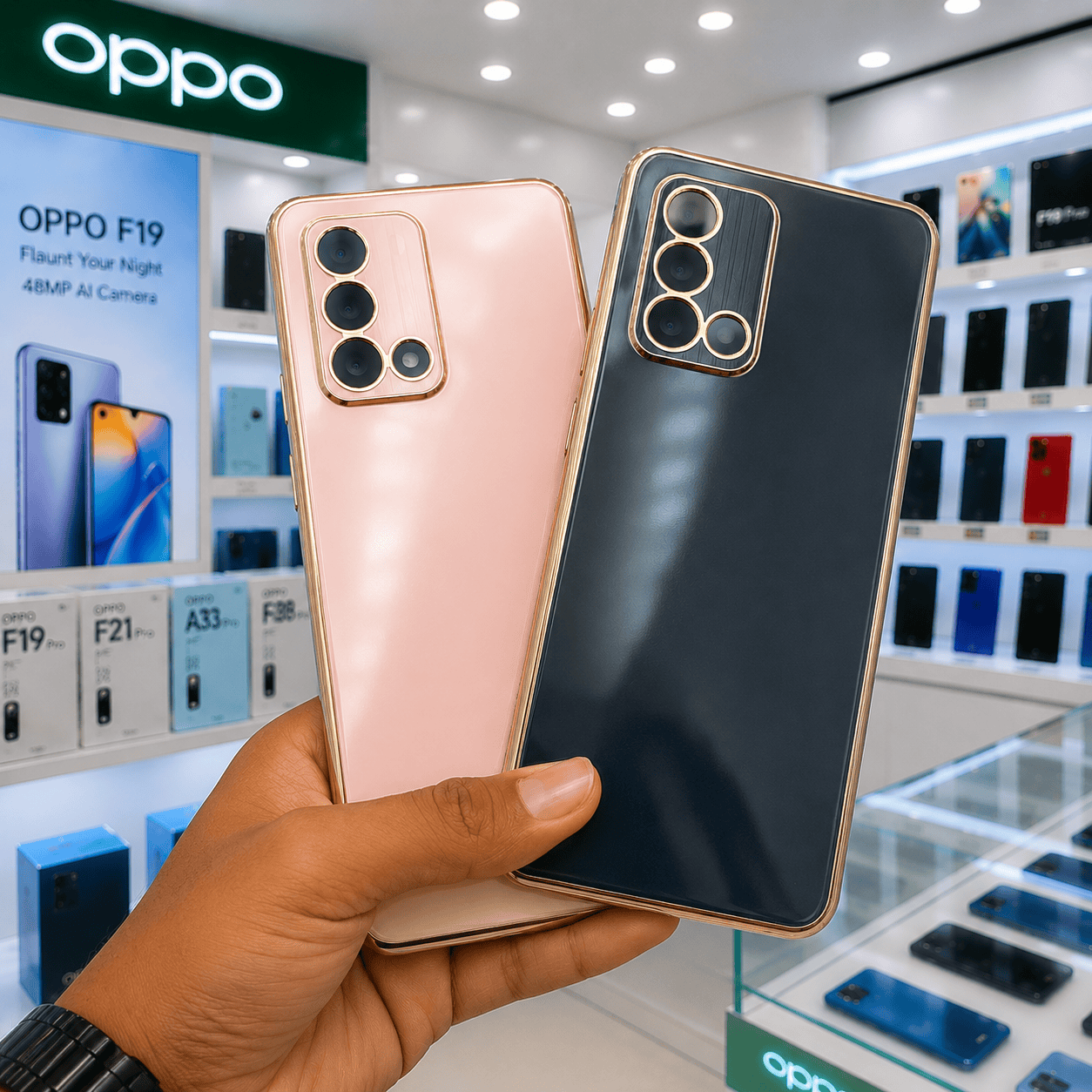 6D Golden Edge Chrome Back Cover For OPPO F19 Phone Case Onezeros.in