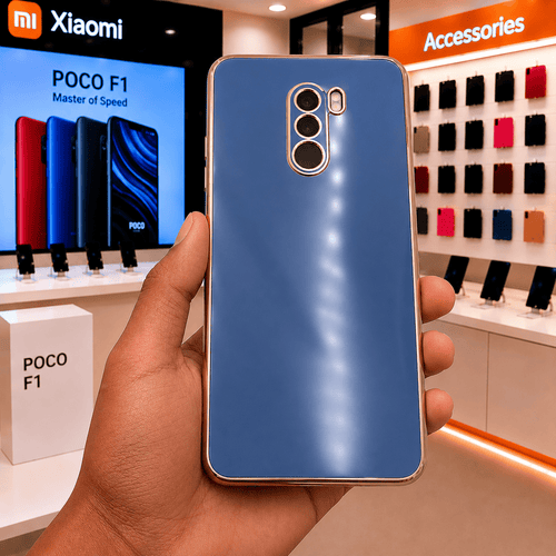 6D Golden Edge Chrome Back Cover For POCO F1 Phone Case Sky Blue Onezeros.in