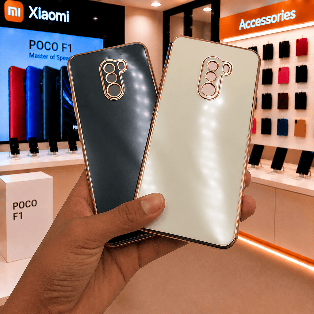 6D Golden Edge Chrome Back Cover For POCO F1 Phone Case Onezeros.in