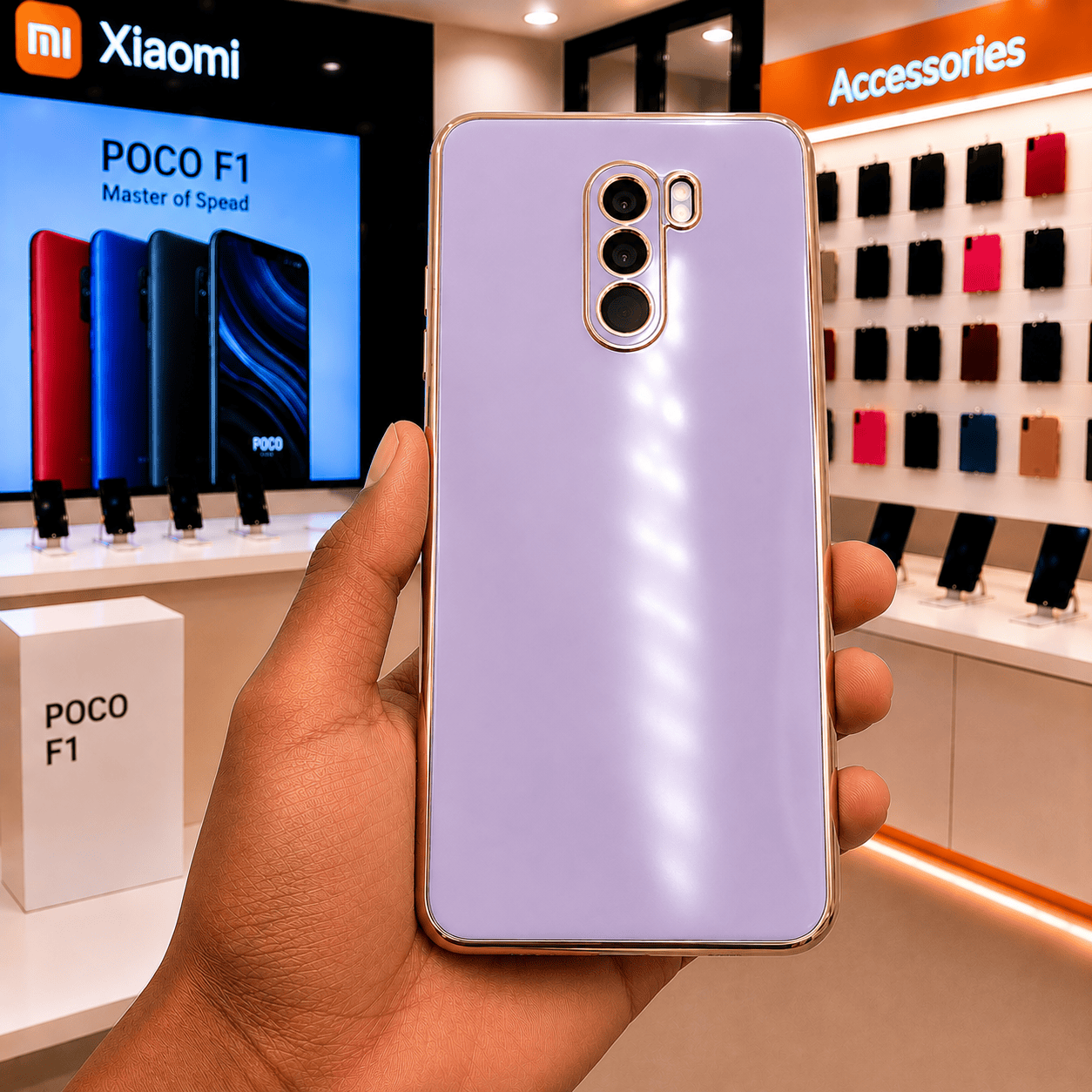 6D Golden Edge Chrome Back Cover For POCO F1 Phone Case Purple Onezeros.in
