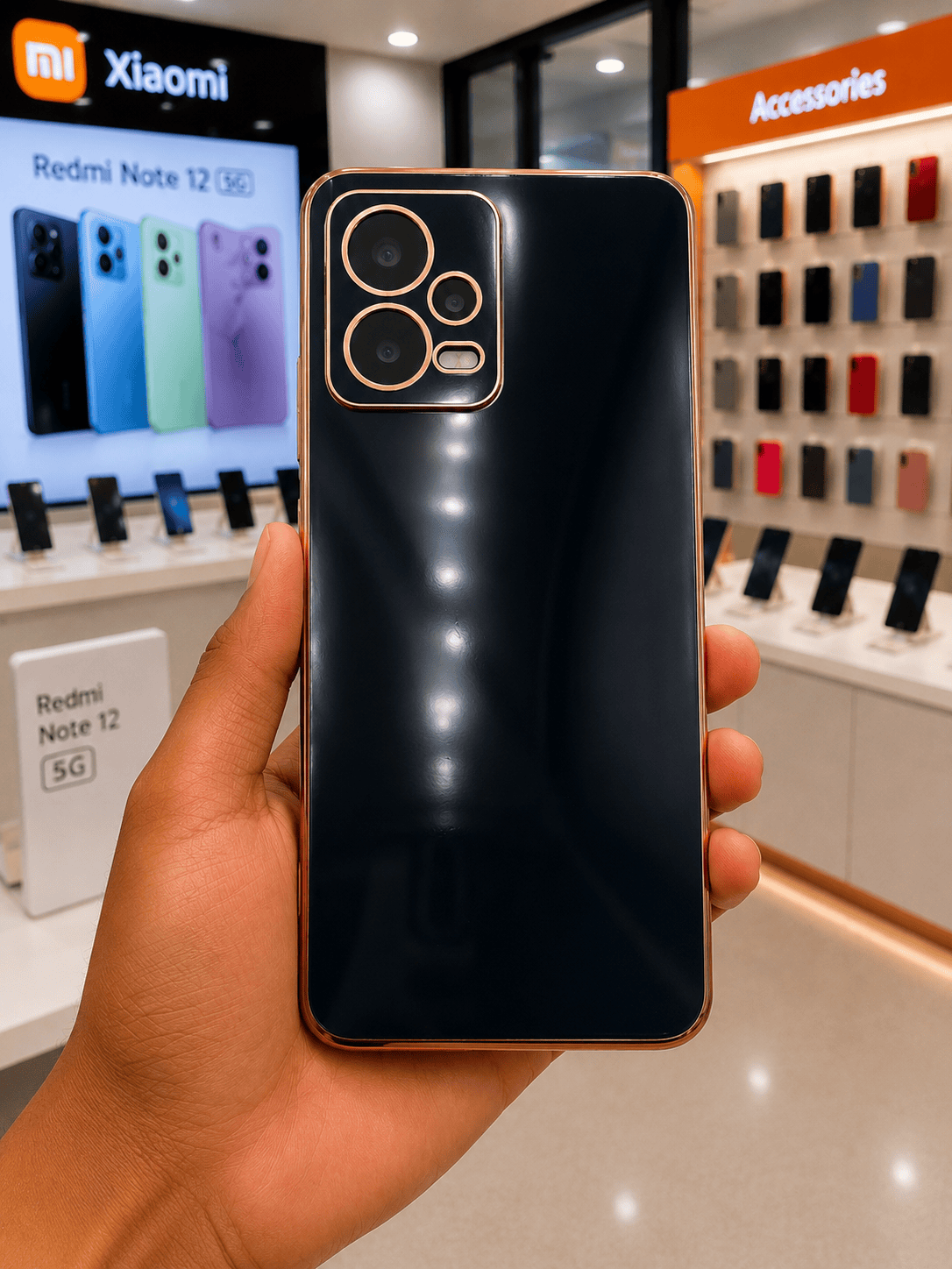 6D Golden Edge Chrome Back Cover For POCO X5 5G/Redmi Note 12 5G Phone Case Onezeros.in
