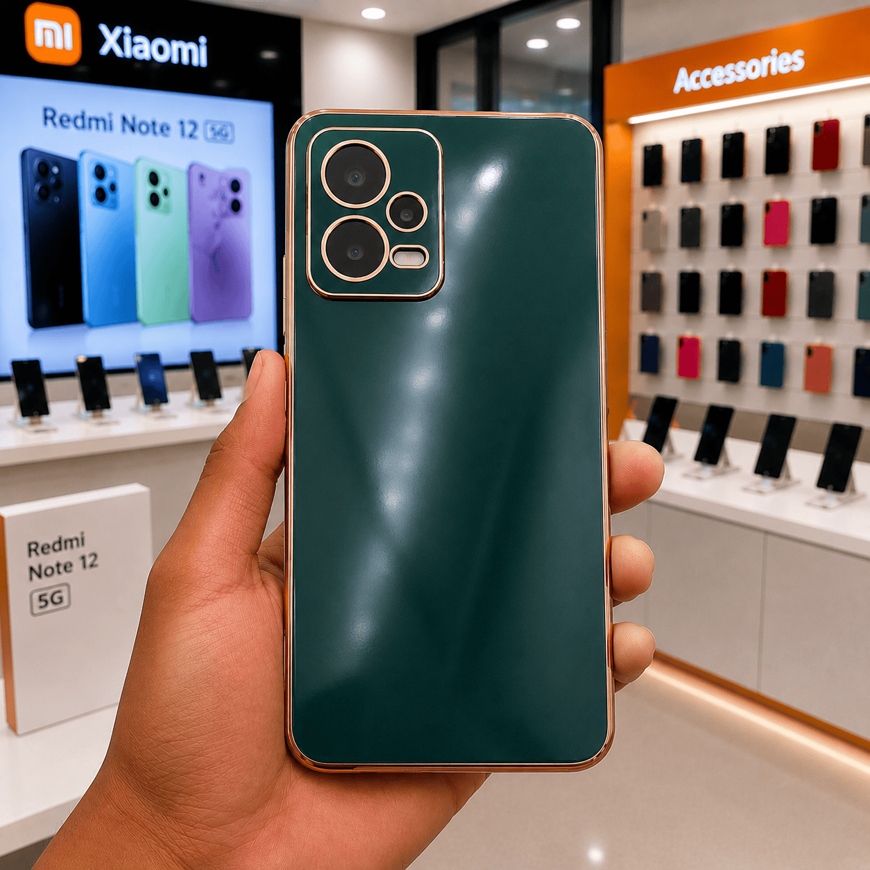 6D Golden Edge Chrome Back Cover For POCO X5 5G/Redmi Note 12 5G Phone Case Dark Green Onezeros.in