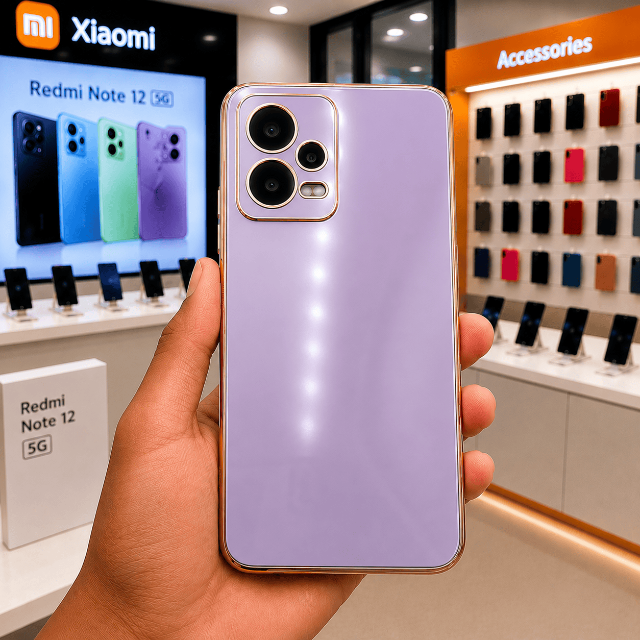 6D Golden Edge Chrome Back Cover For POCO X5 5G/Redmi Note 12 5G Phone Case Purple Onezeros.in