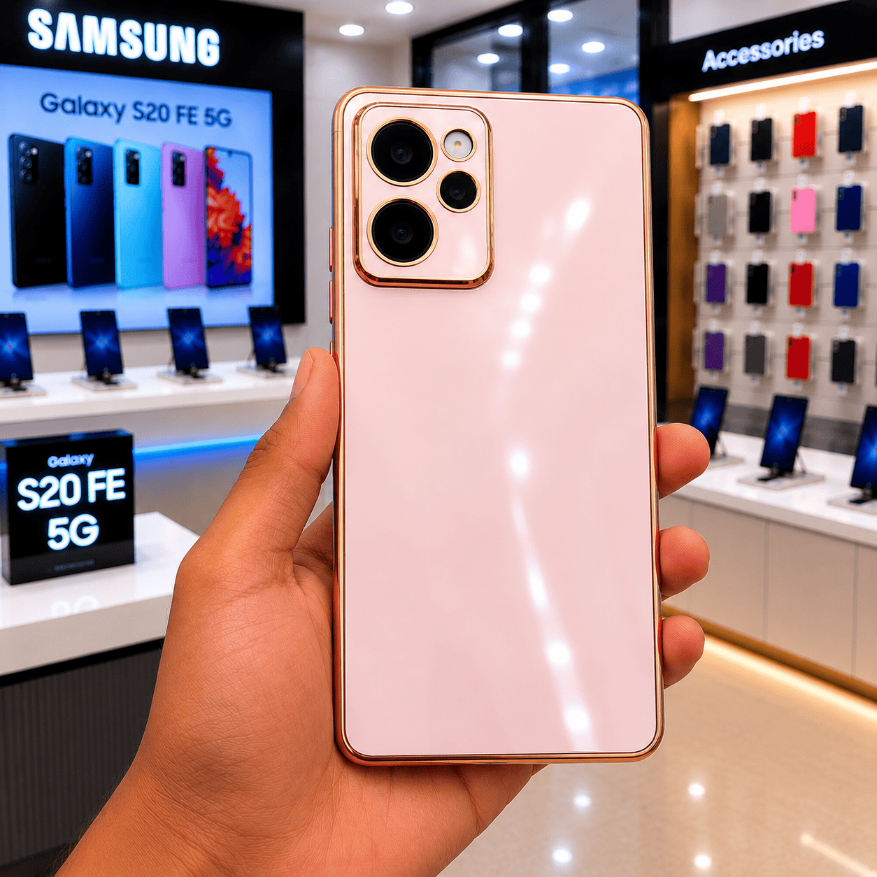 6D Golden Edge Chrome Back Cover For POCO X5 Pro 5G Phone Case Pink Onezeros.in