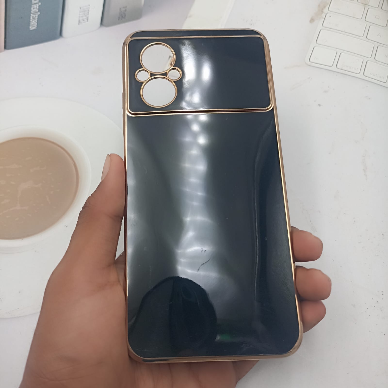 6D Golden Edge Chrome Back Cover For Redmi 11 Prime 4G Phone Case Onezeros.in