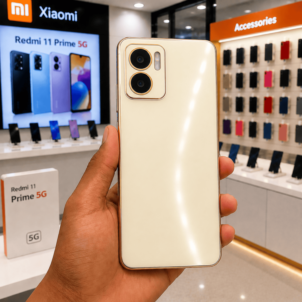 6D Golden Edge Chrome Back Cover For Redmi 11 Prime 5G Phone Case White Onezeros.in