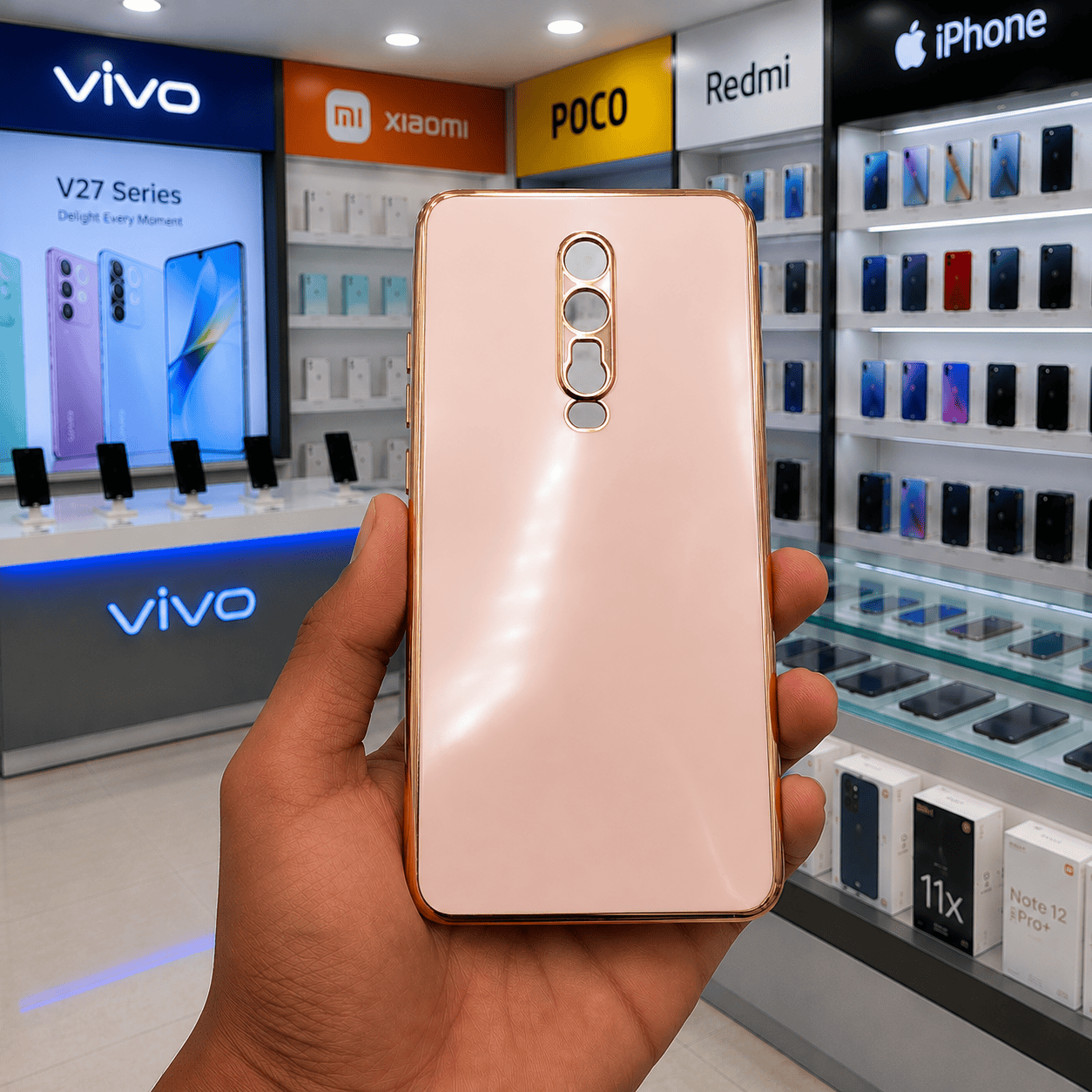 6D Golden Edge Chrome Back Cover For Redmi K20 Phone Case Pink Onezeros.in