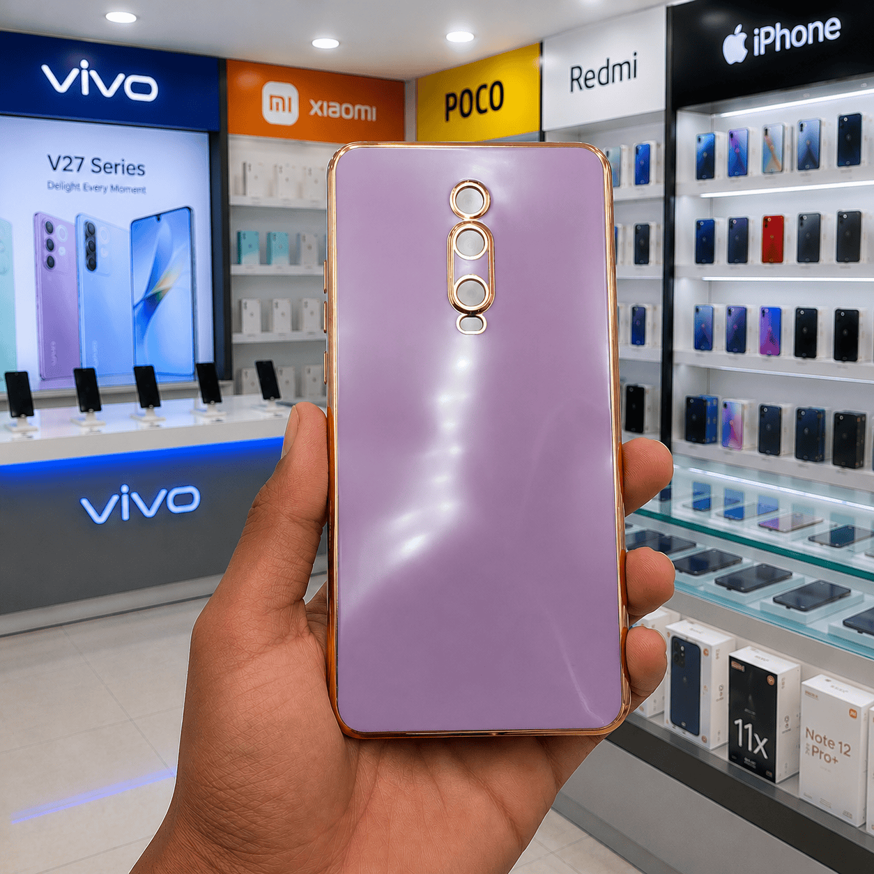 6D Golden Edge Chrome Back Cover For Redmi K20 Phone Case Purple Onezeros.in
