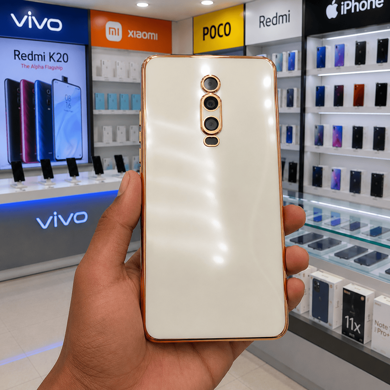 6D Golden Edge Chrome Back Cover For Redmi K20 Phone Case White Onezeros.in