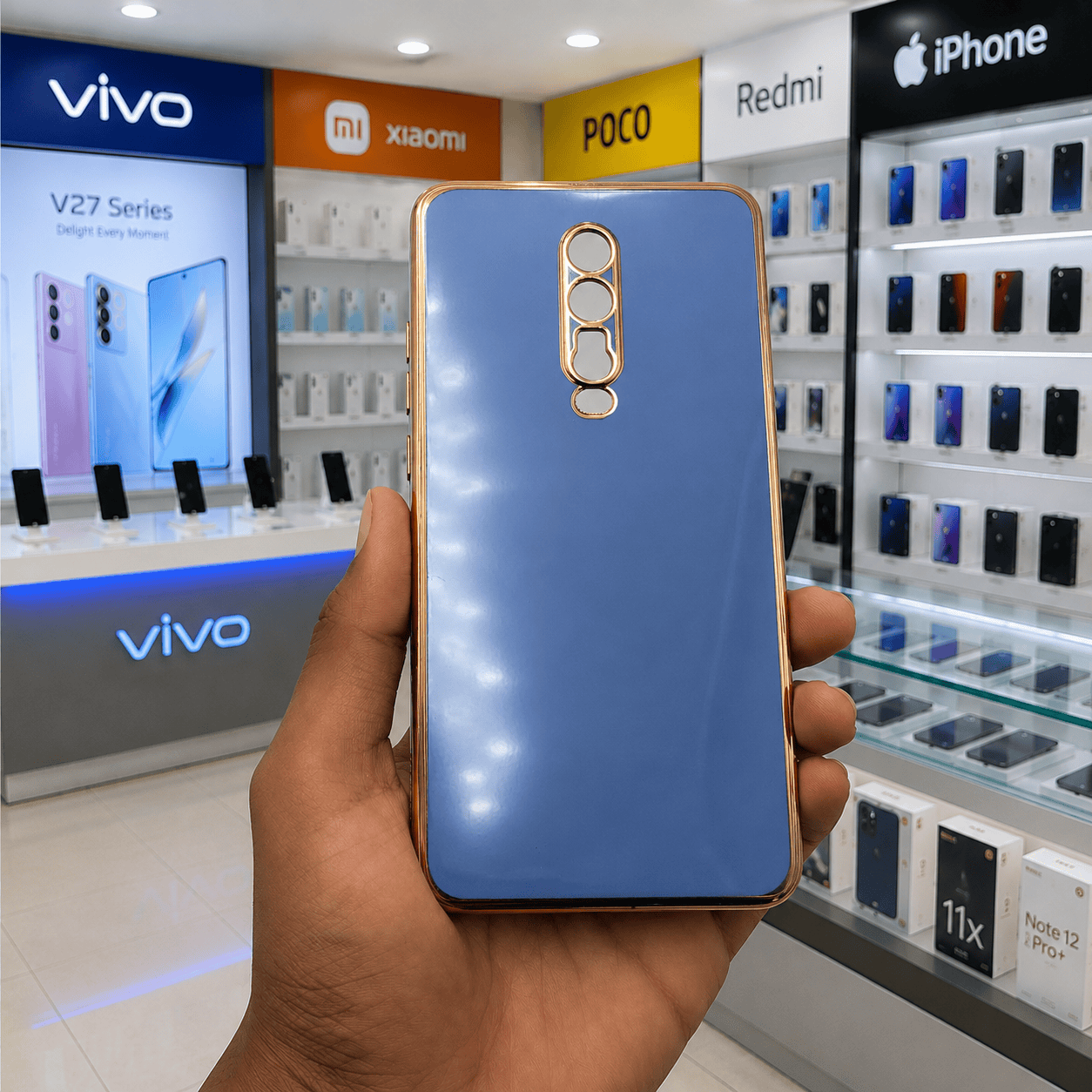 6D Golden Edge Chrome Back Cover For Redmi K20 Phone Case Sky Blue Onezeros.in