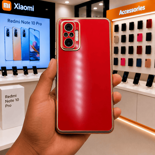 6D Golden Edge Chrome Back Cover For Redmi Note 10 Pro Phone Case Red Onezeros.in