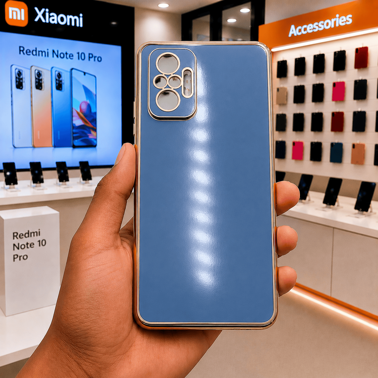 6D Golden Edge Chrome Back Cover For Redmi Note 10 Pro Phone Case Sky Blue Onezeros.in