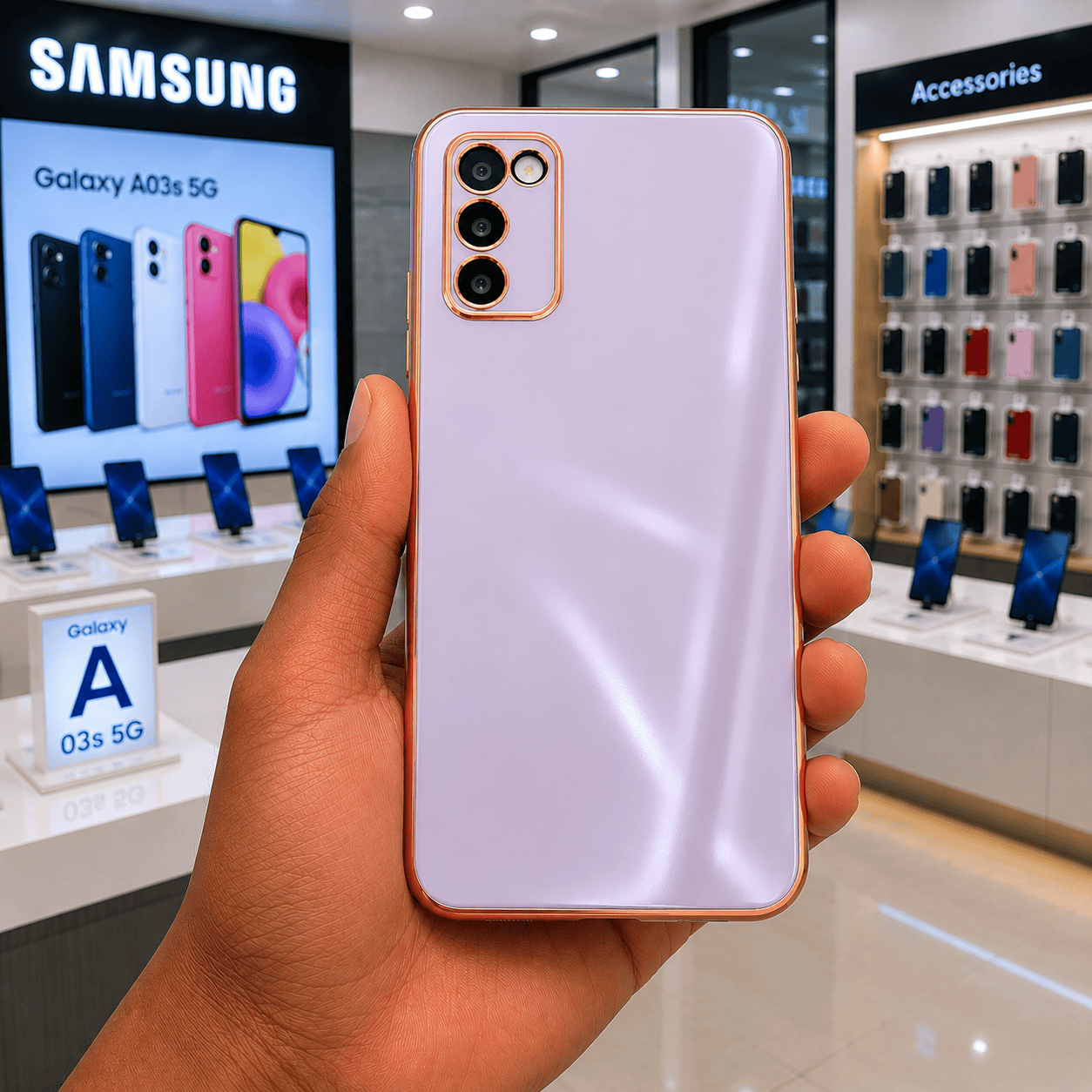 6D Golden Edge Chrome Back Cover For Samsung A03s Phone Case Purple Onezeros.in
