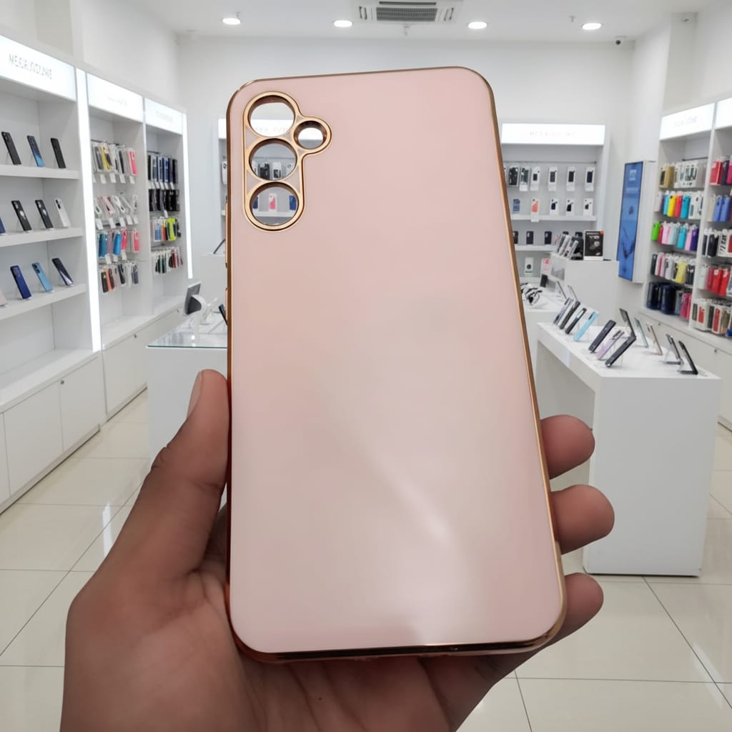 6D Golden Edge Chrome Back Cover For Samsung A34 5G Phone Case Onezeros.in