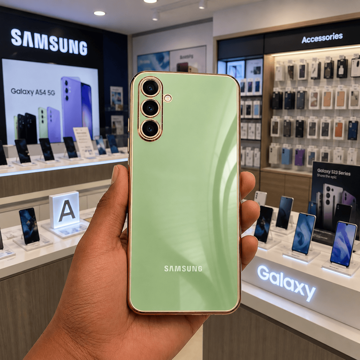 6D Golden Edge Chrome Back Cover For Samsung A54 5G Phone Case Mint Green Onezeros.in
