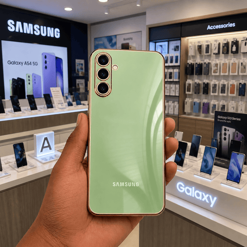 6D Golden Edge Chrome Back Cover For Samsung A54 5G Phone Case Mint Green Onezeros.in