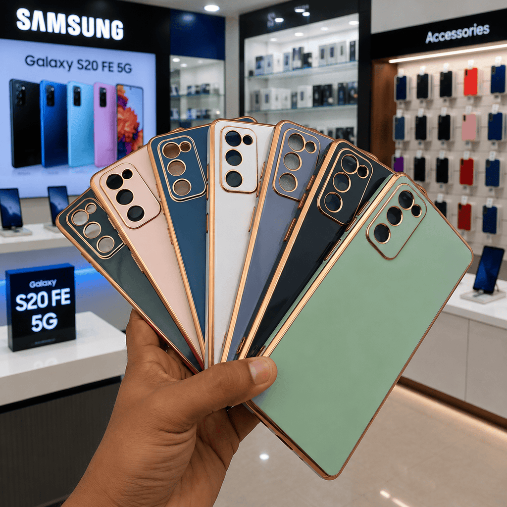 6D Golden Edge Chrome Back Cover For Samsung S20 FE 5G Phone Case Onezeros.in