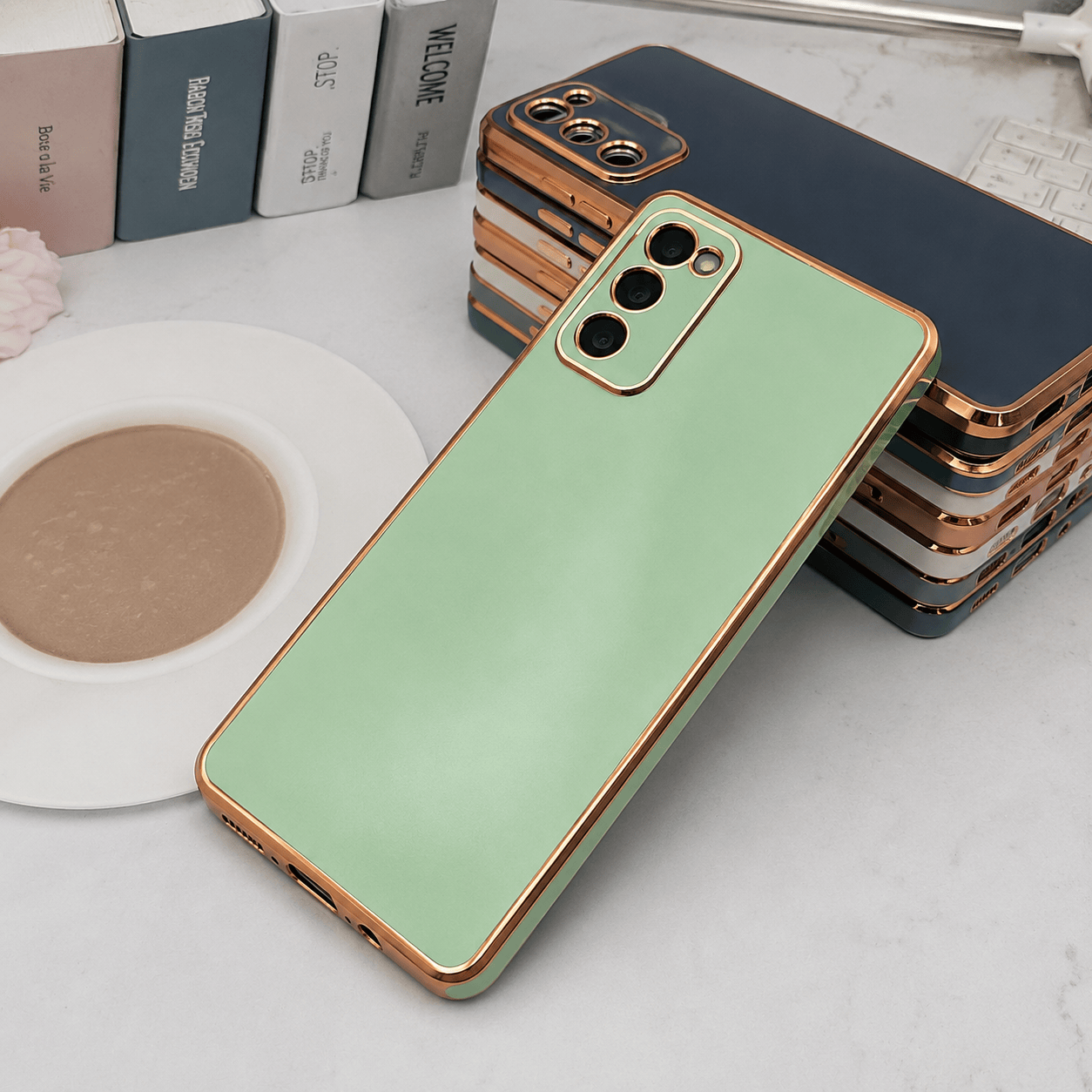 6D Golden Edge Chrome Back Cover For Samsung S20 FE 5G Phone Case Onezeros.in