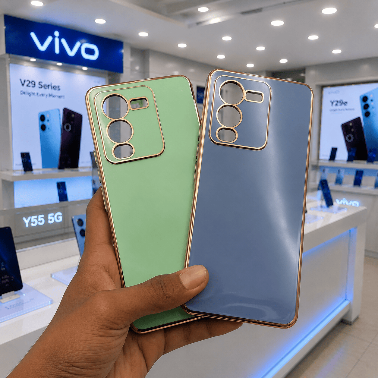 6D Golden Edge Chrome Back Cover For Vivo V25 Pro Phone Case Onezeros.in