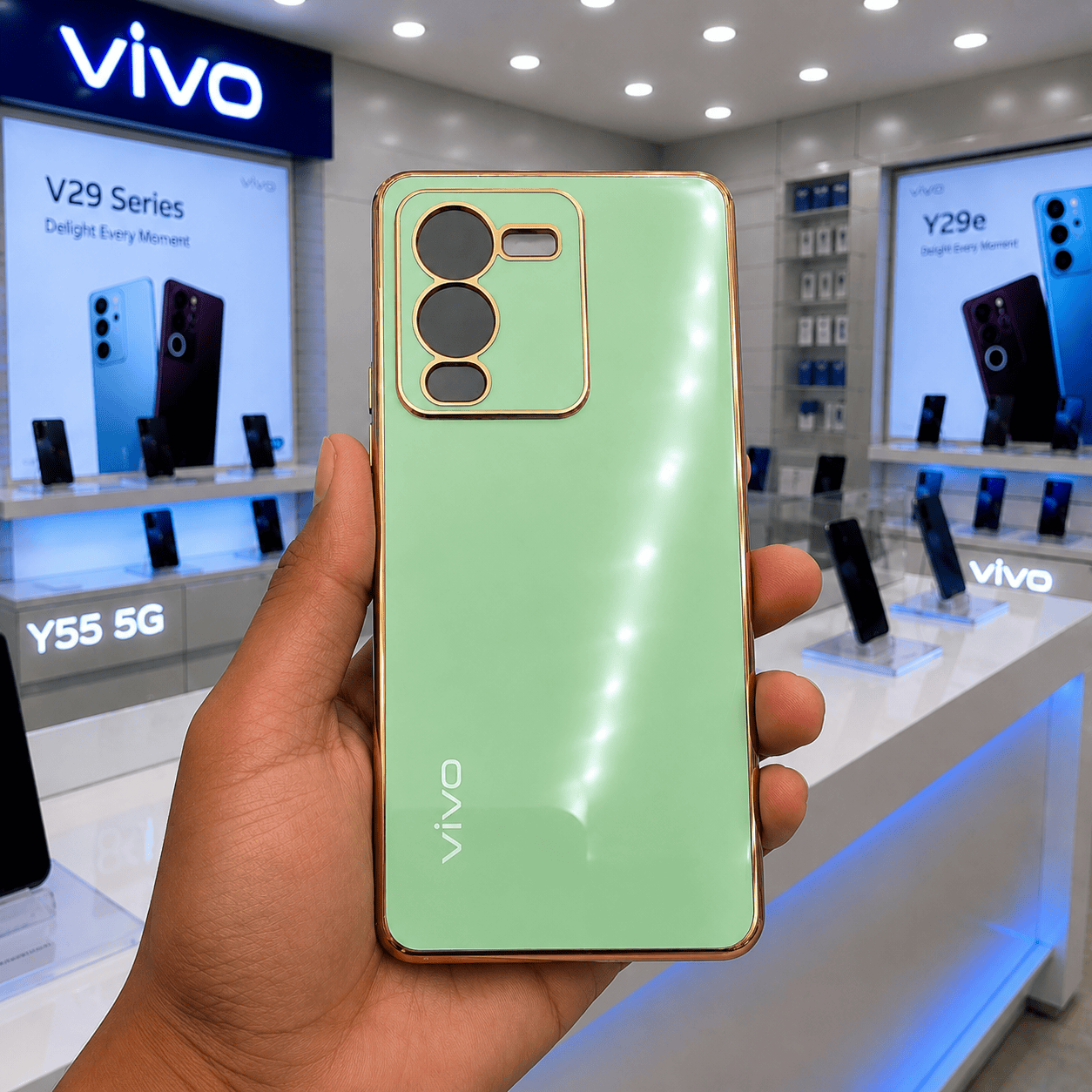 6D Golden Edge Chrome Back Cover For Vivo V25 Pro Phone Case Mint Green Onezeros.in