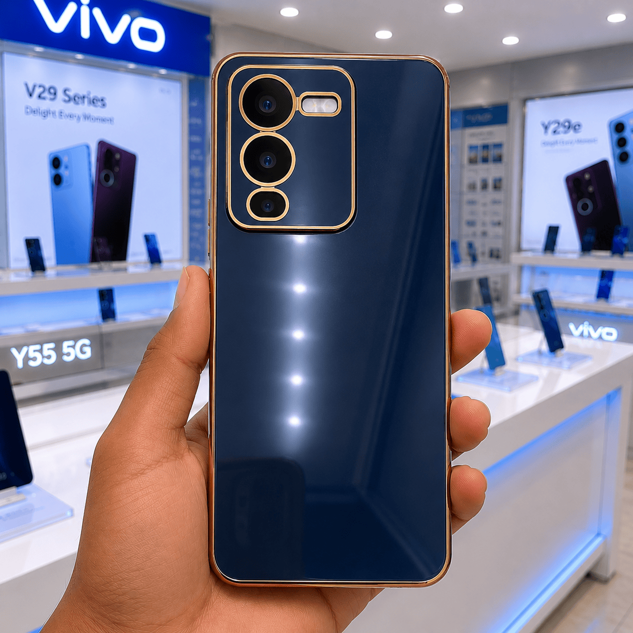 6D Golden Edge Chrome Back Cover For Vivo V25 Pro Phone Case Royal Blue Onezeros.in