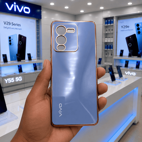 6D Golden Edge Chrome Back Cover For Vivo V25 Pro Phone Case Sky Blue Onezeros.in