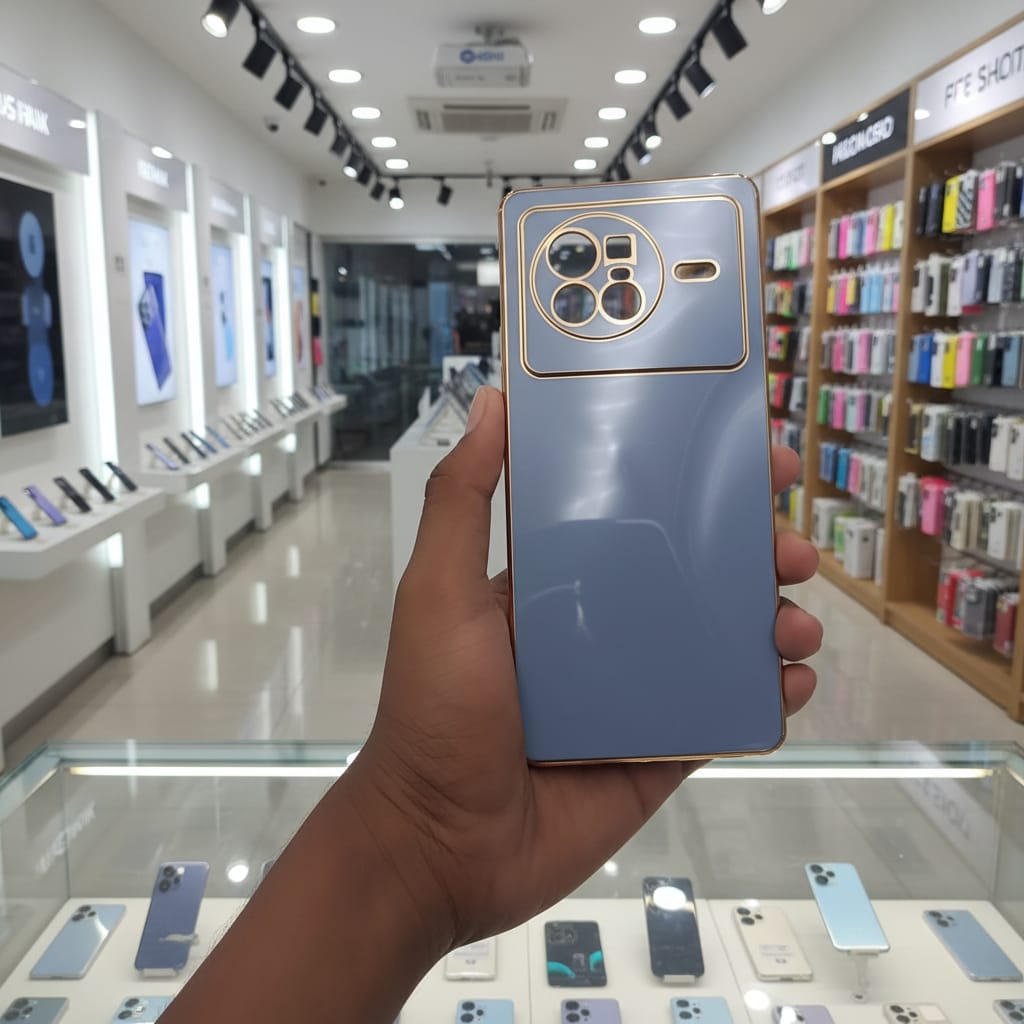 6D Golden Edge Chrome Back Cover For Vivo x80 Phone Case Sky Blue Onezeros.in