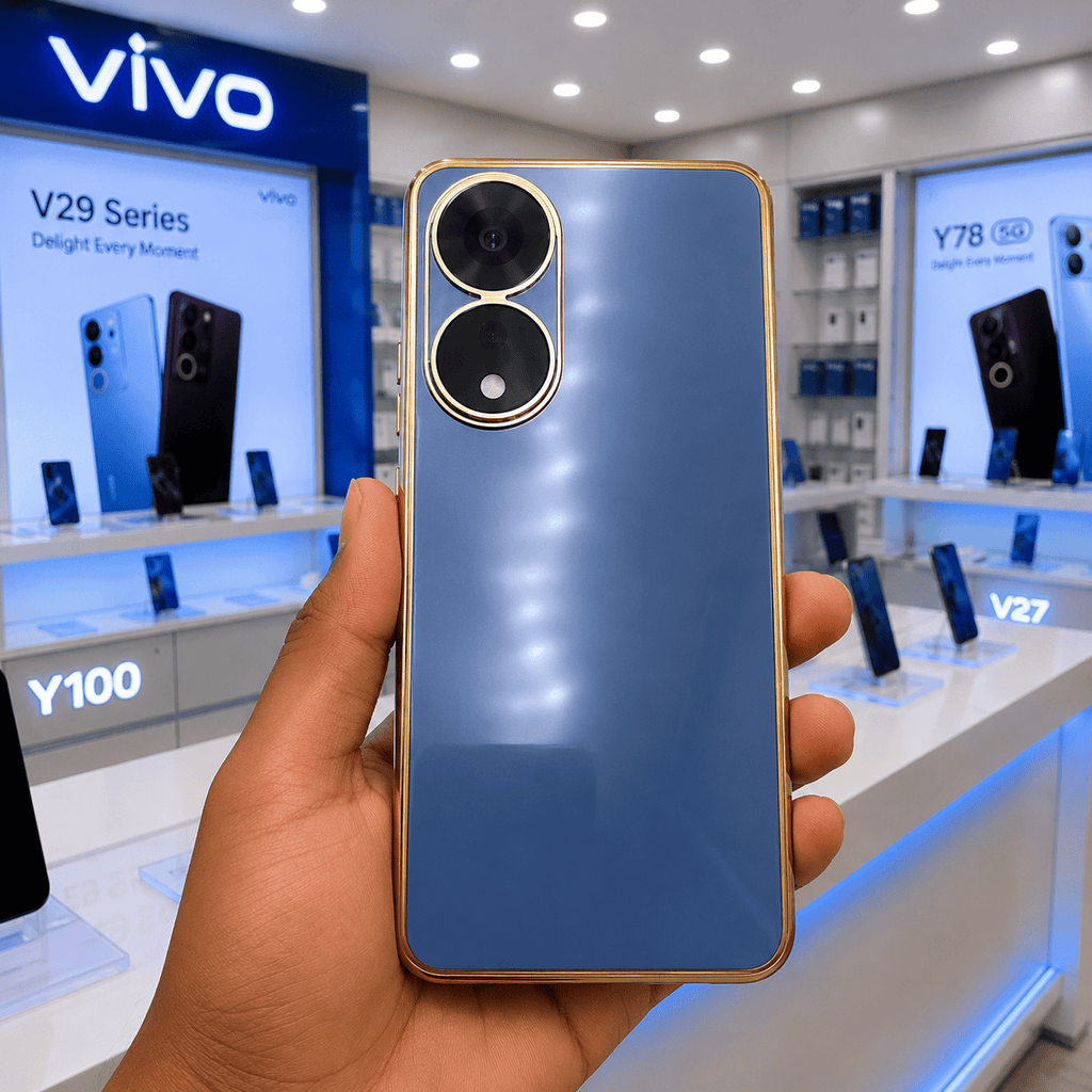 6D Golden Edge Chrome Back Cover For Vivo Y100 Phone Case Onezeros.in