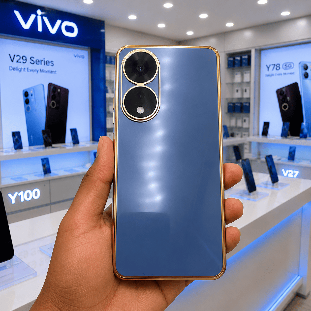 6D Golden Edge Chrome Back Cover For Vivo Y100 Phone Case Onezeros.in