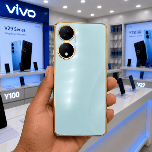 6D Golden Edge Chrome Back Cover For Vivo Y100 Phone Case Sky Blue Onezeros.in