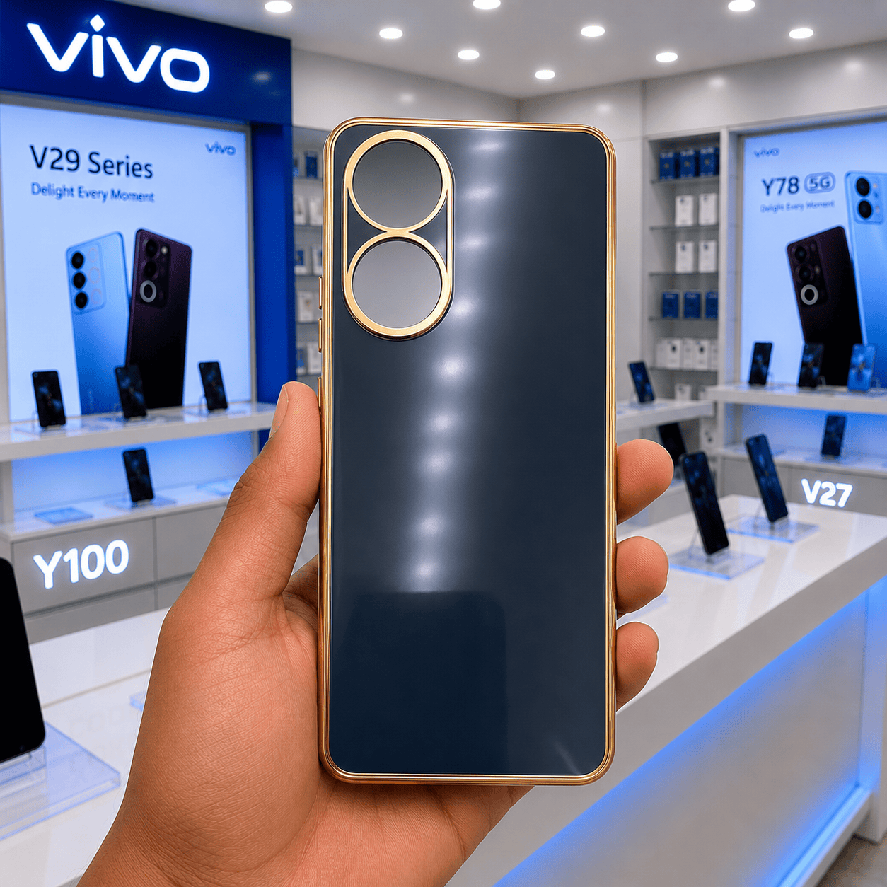 6D Golden Edge Chrome Back Cover For Vivo Y100 Phone Case Black Onezeros.in