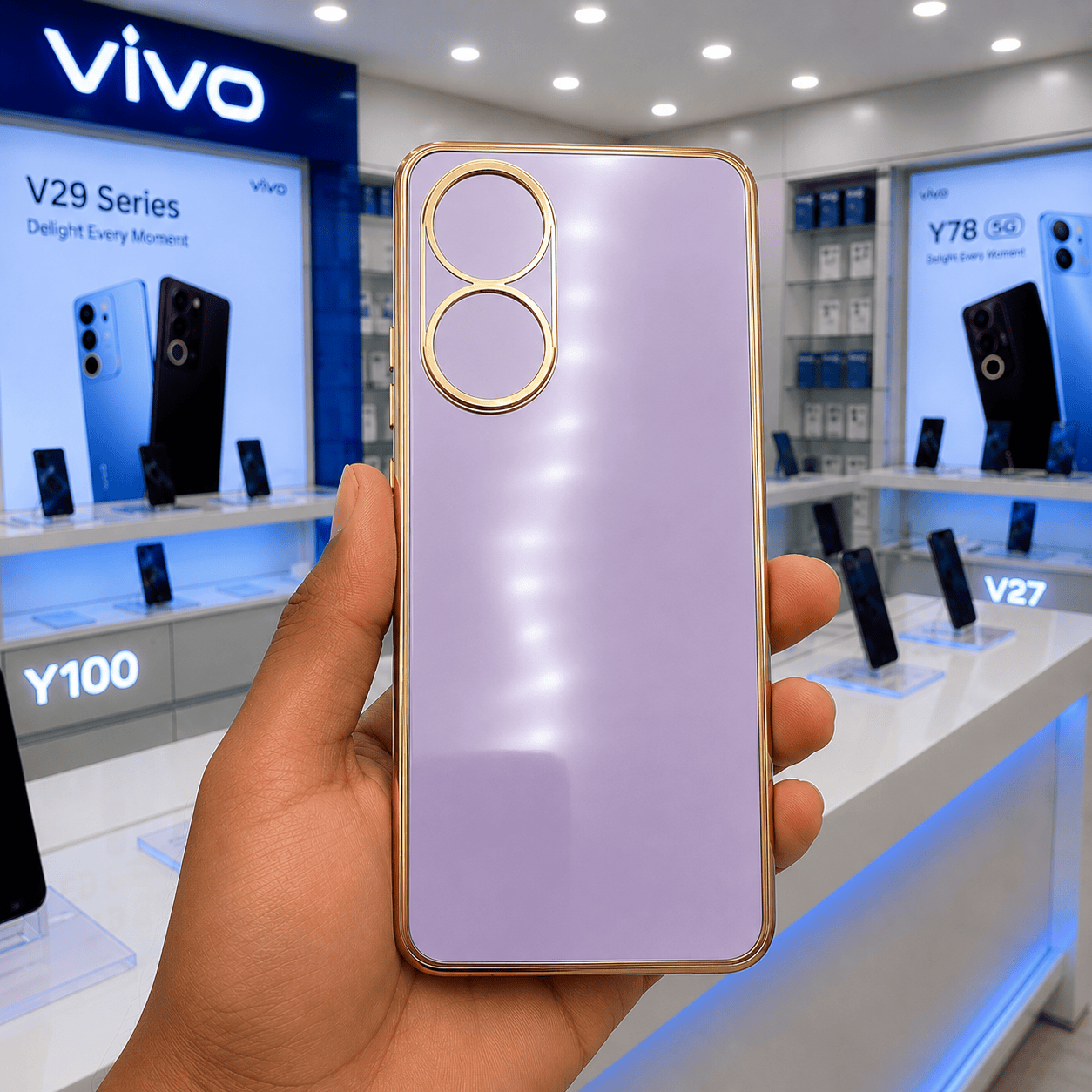 6D Golden Edge Chrome Back Cover For Vivo Y100 Phone Case Purple Onezeros.in