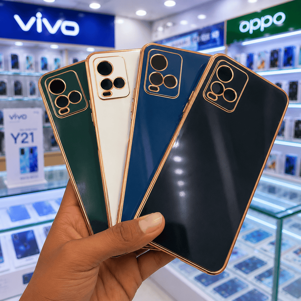 6D Golden Edge Chrome Back Cover For Vivo Y21/Y33s Phone Case Onezeros.in