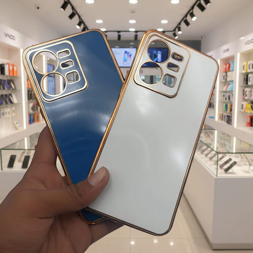 6D Golden Edge Chrome Back Cover For Vivo Y22 Phone Case Onezeros.in